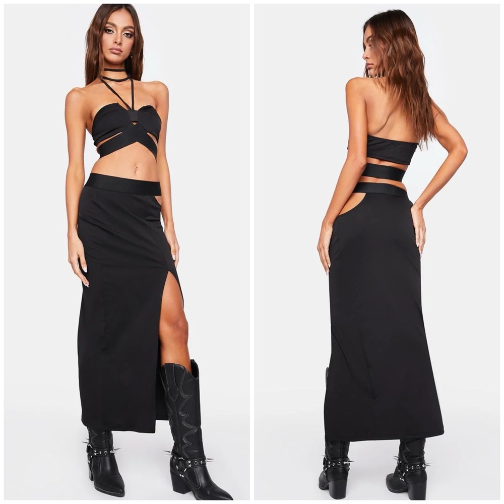 Black Cutout Midi Dress with Side Slit